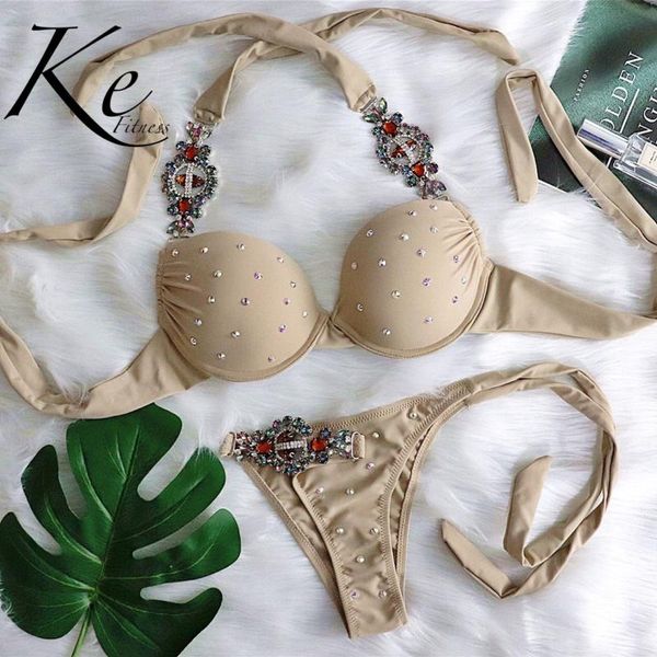

women's swimwear ke collection 2021 hard pack strap female split woman girl crystal diamond bikini, White;black