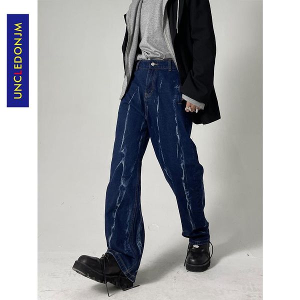 

men's jeans tie dyed designer pants korean fashion clothing denim for men hip hop blue biker u970