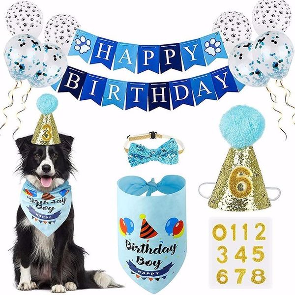 

cat costumes 2021 dog birthday party supplies set hat banner bandana bowtie paws balloon decorations for pet doggie