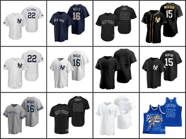 

new york yankees men 22 oger clemens16 austin wells 15 thurman munson women youth jersey, Black;red