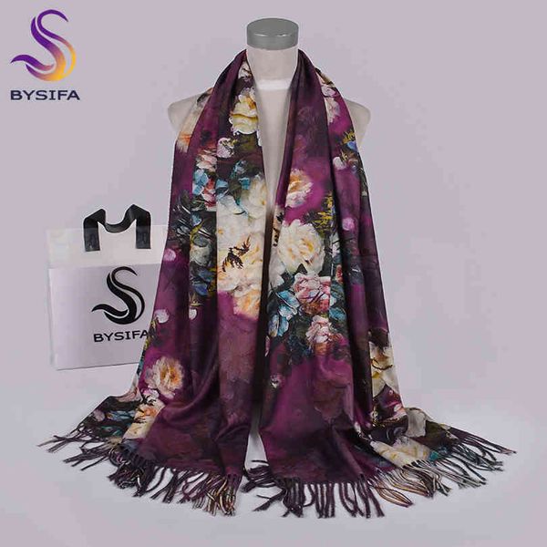 

[bysifa] purple roses women shawl for winter design warm long cashmere pashmina double faces ladies scarves wraps, Blue;gray