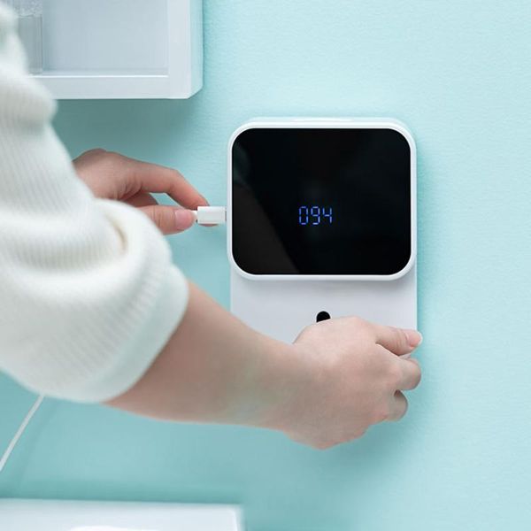 

automatic soap dispenser wall-mount led temperature display intelligent induction hand washer for home kitchen bathroom liquid