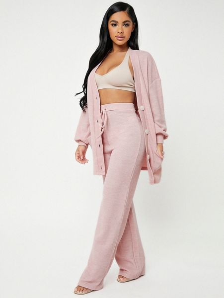 

sxy button front lantern sleeve coat & tie waist pants set without bra l908#, White