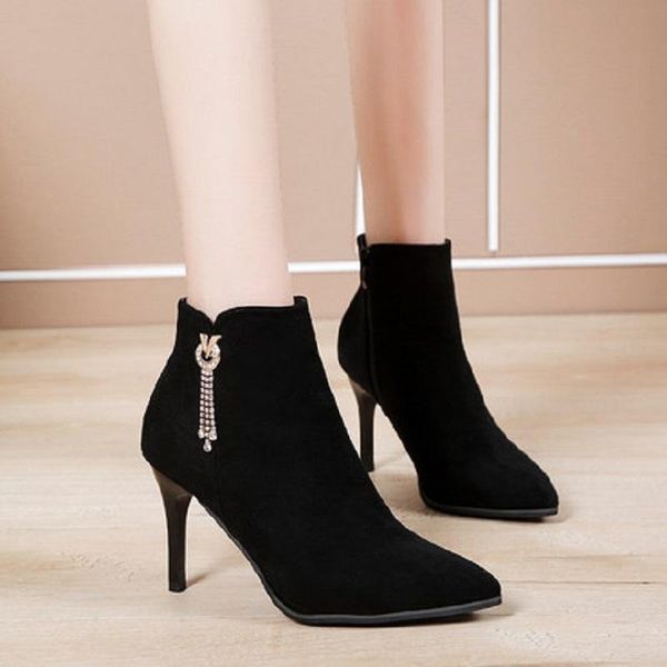 

boots pointed stiletto fashion women's 2021 autumn and winter high-heeled, Black
