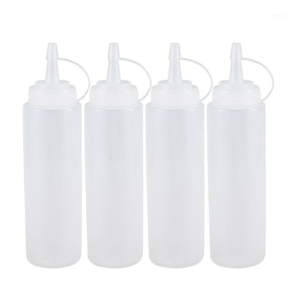

storage bottles & jars 4x clear white plastic squeeze sauce ketchup cruet oil 8oz
