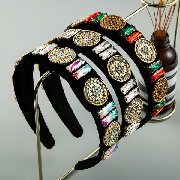 

hair clips & barrettes temperament baroque colorful crystal headband vintage gold coin multi color rhinestone band woman party accessories, Golden;silver