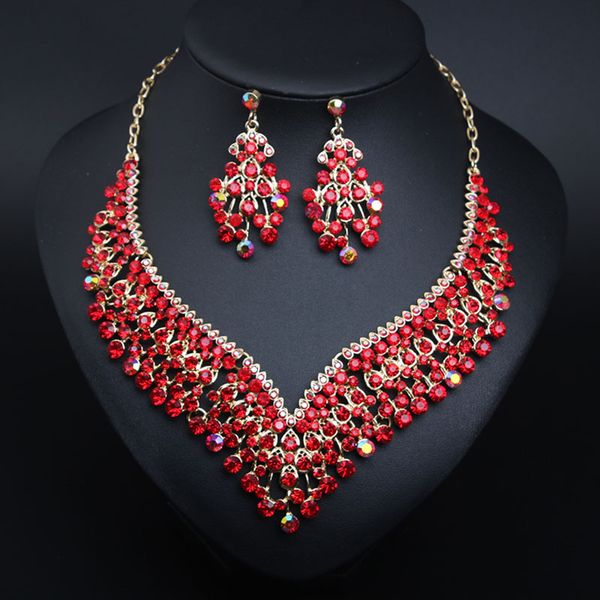

bridal banquet crystal clavicle necklace earring set dress jewelry, Silver