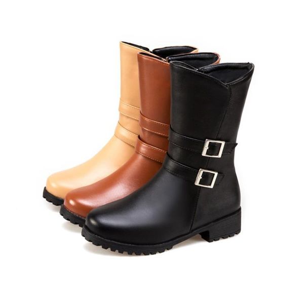 

boots women ankle winter ladies casual shoes warm low heel zip plus size 2021 fashion, Black