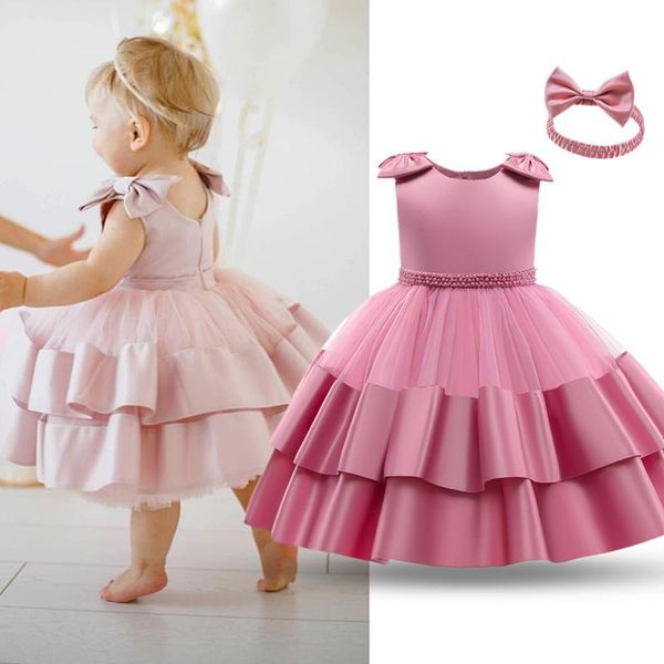 

0-24m summer baby girls dresses sweet sleeveless bowknot ruched cake clothes birthday party costume infant baptism dressess girl's, Red;yellow