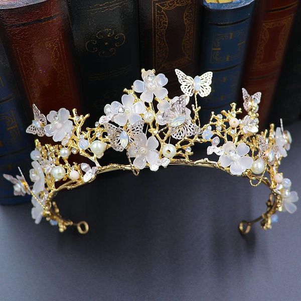

hair clips & barrettes beads pearl flower butterfly bridal tiaras and crown women baroque bride jewelry pageant diadem wedding access, Golden;silver