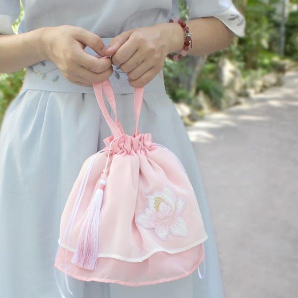 

jewelry pouches, bags ethnic style bag double-layer chiffon temperament hanfu shoulder fashion embroidery mobile phone makeup storage handba, Pink;blue