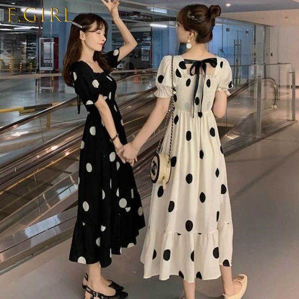 Платье женщины в горошек длинные элегантные французские ретро плюс размер 2xl женская одежда новая вечеринка платья корейский стиль ruffles модный милый y1006