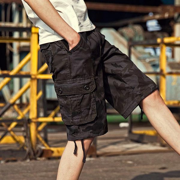 

summer mens cargo shorts loose army men's classic camouflage overalls casual masculino, White;black