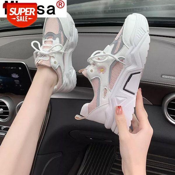 

2021 autumn women chunky sneakers fashion platform comfortable vulcanized shoes lace up breathable casual dad #mq4e