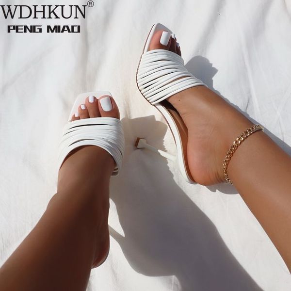 

sandals wdhkun 2021 fashion open toe women hollow out slides stiletto high heels elegant party dress femme shoes uhhc, Black