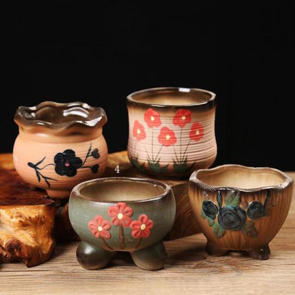 

planters & pots korean style ceramic succulent flowerpot handmade crafts planter floral pattern vase office deskornaments graden home de