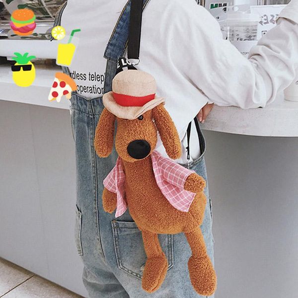 

waist bags women girls fashion bag cute funny doll plush puppy shape big capacity crossbody brown