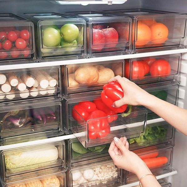 

transparent stackable vegetable case drawer type refrigerator storage container ventilation drainage kitchen box bottles & jars