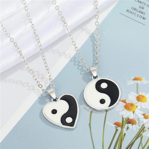 

pendant necklaces enamel heart water drop yin yang punk minimalist sweater clavicle chain for friend lovers jewelry n294, Silver