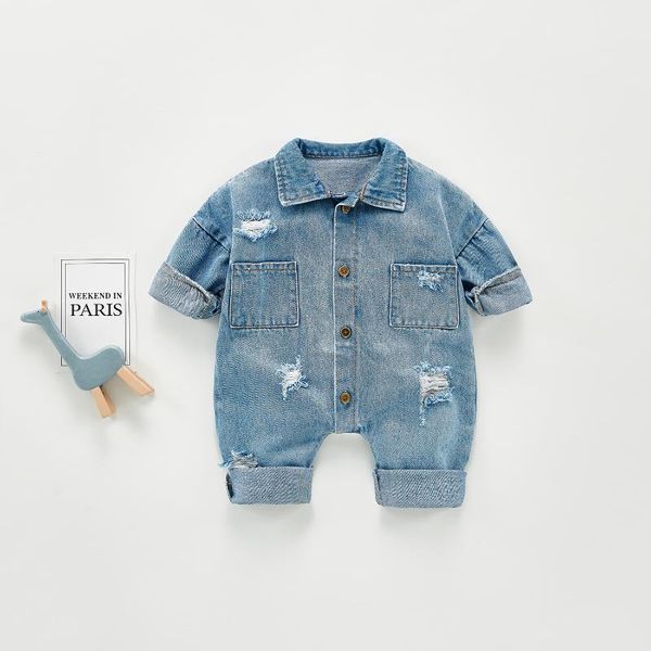 

jumpsuits baby clothes spring and autumn born one-piece romper boys girls denim jumpsuit climbing outing, Blue