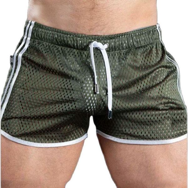 Мужские шорты мужские сетки быстрые сушки пляж короткие брюки тренировочные упражнения бегая дыра сексуальный спорт