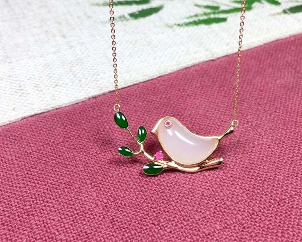 

lockets 18k gold inlaid and white jade magpie clavicle chainj55#, Silver