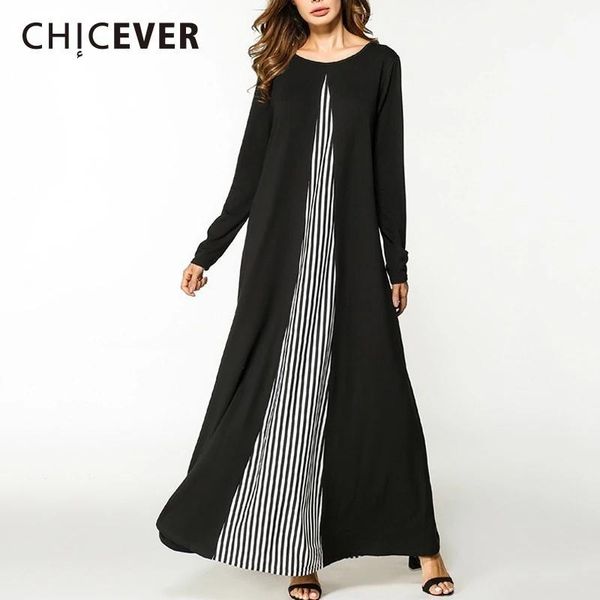 

casual dresses chicever patchwork striped female for women o neck long sleeve loose plus sizes knitting dress fashion clothes, Black;gray