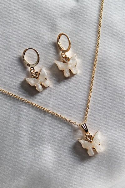 

earrings & necklace women's fashion jewelry women cream color butterfly and, Silver