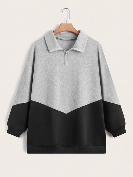 

plus two tone quarter zipper sweatshirt o1z0#, Black