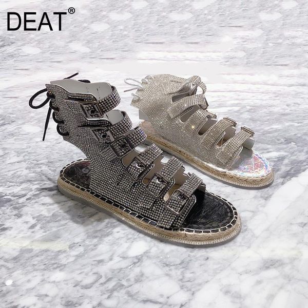 

boots [deat] 2021 round toe double belt buckle full crystal pu leather single shoes women cool spring summer fashion 10i361, Black
