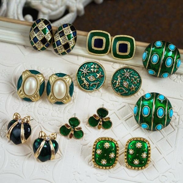 

stud bilandi s925 needle vintage enamel green earrings 2021 baroque pearl geometric round oval earring jewelry for women, Golden;silver