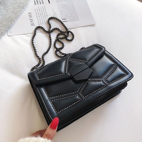 

simple fashion shoulder bag rivet chain pu leather crossbody bags for women lady luxury designer small handbag