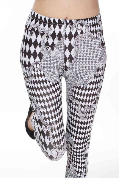 

leggings fashion 9821 black and white pants diamond check floral printed