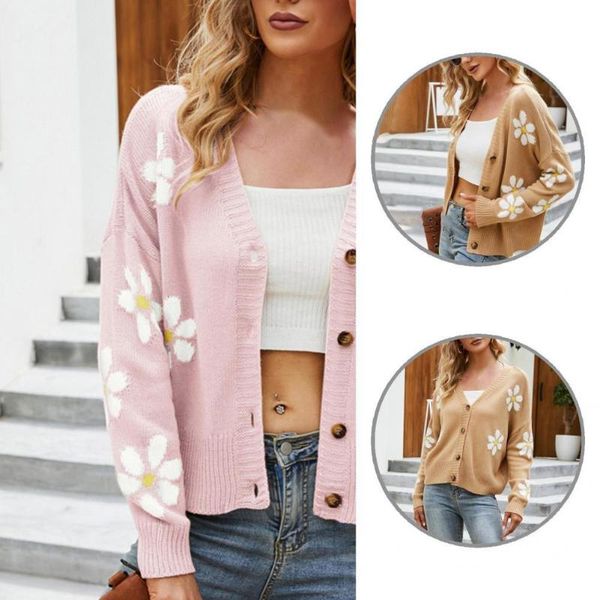 

women's knits & tees sweater casual v neck long sleeve knitwear autumn buttons for daily wear, White