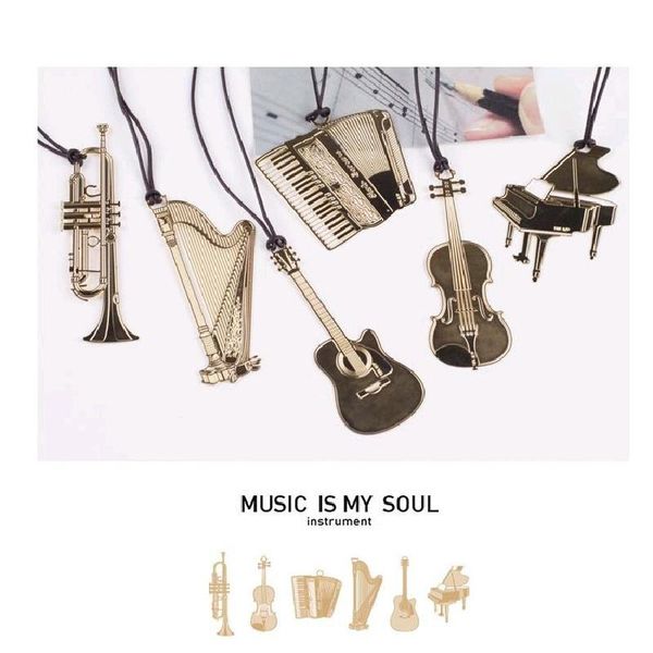 

exquisite musical instrument metal-plated lanyard creative bookmark literary music page mark stationery gift