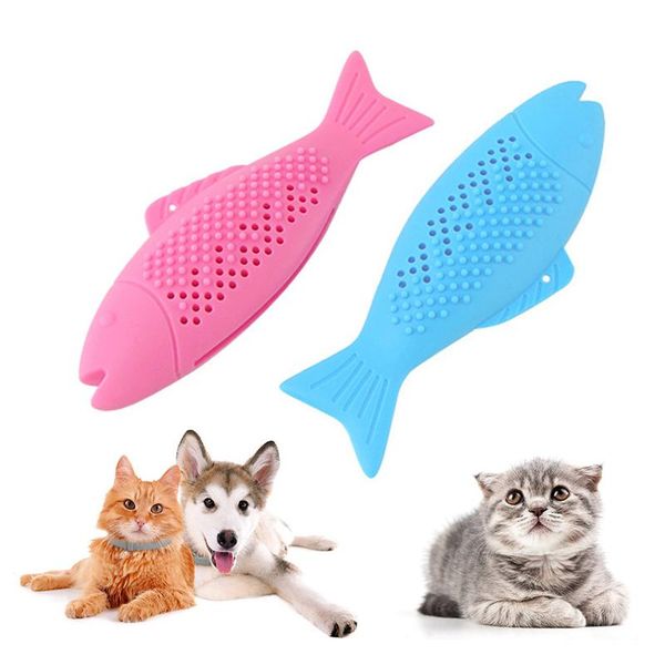 

cat toys fish-shaped soft silicone mint toothbrush pet fish interactive supplies for catnip cleaning teeth dog chew