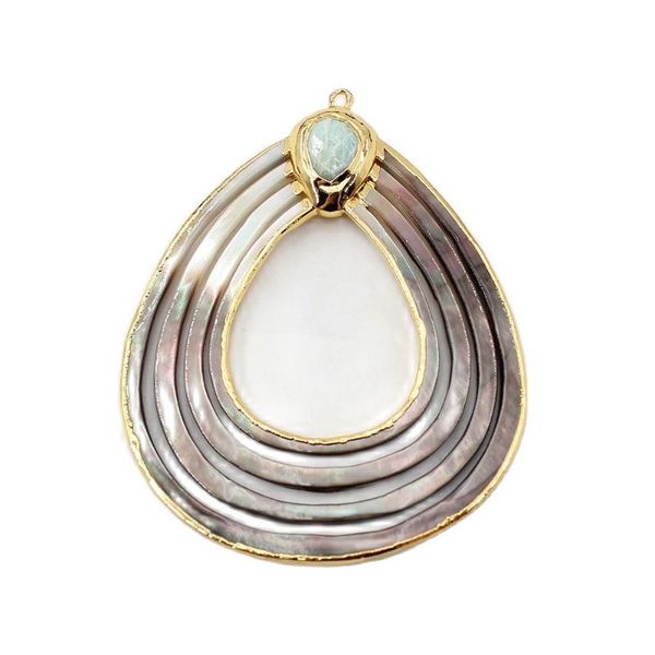 

charms apdgg 1pc 65x90mm huge natural green amazonite black shell connector pendant unique design necklace jewelry diy, Bronze;silver