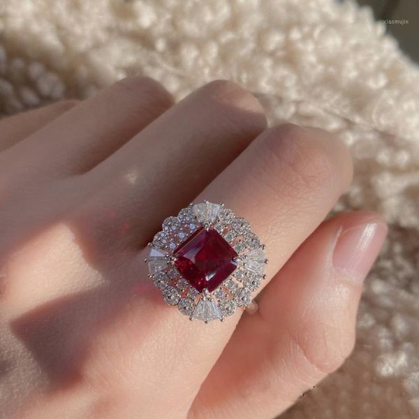 

cluster rings mlkenly geometric square ruby ring for women simple atmosphere fashion 925 silver party fine jewelry, Golden;silver