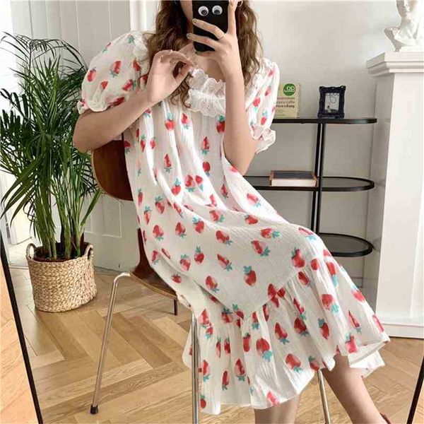 

lace cotton sweet femme sleepwear prom summer home wear princess women chic loose girls pajamas nightdress 210525, Black;red