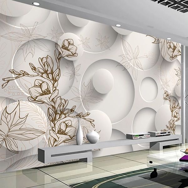 Özel duvar kağıdı çiçek 3d stereoskopik geometrik daire top oturma odası kanepe tv arka plan duvar modern sanat