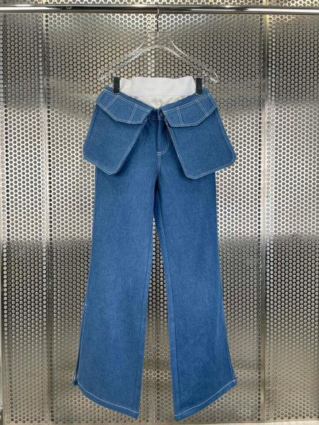 

women's jeans luxury 2021 autumn women denim pants female big pockets straight gdnz 7.10, Blue