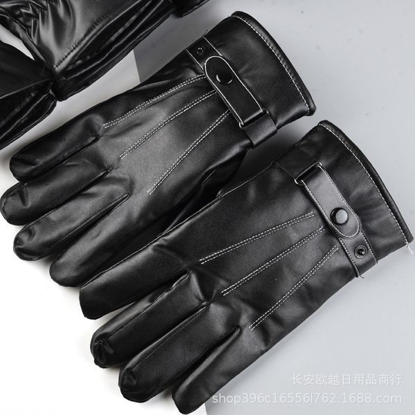 

leather men' winter plush outdoor windproof waterproof warm touch screen riding motorcycle gloves, Blue;gray