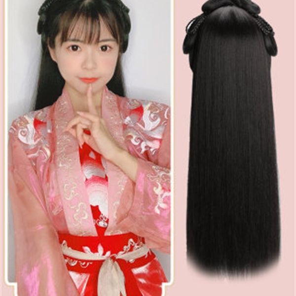 

wig, hanfu, hairpin, bun, ancient all in one hairstyle, Black