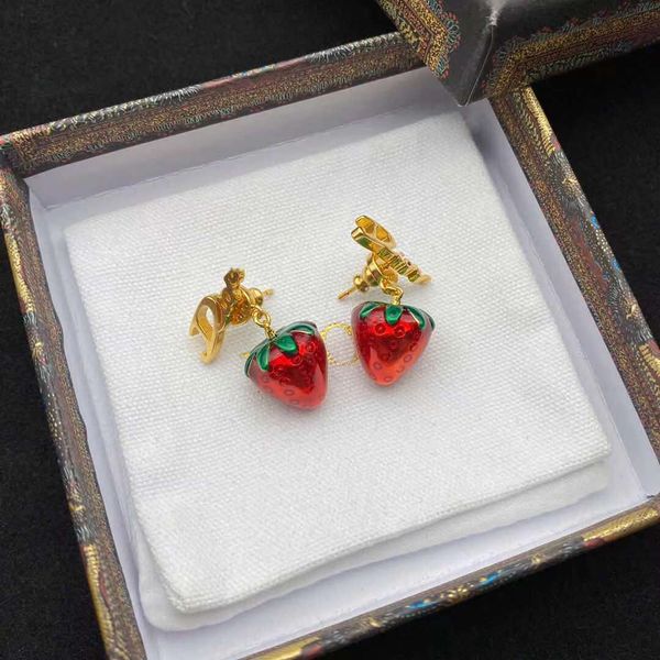 

designer jewelry 2021 new fashion style glue dropping strawberry earrings female family net red same letter earrings, Silver