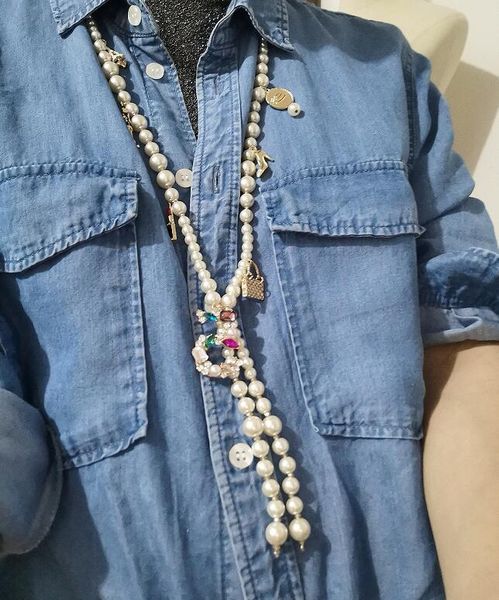 

channel long simulated pearl necklace for women no.5 pendant trendy design style pearl tassel necklace 001, Golden;silver