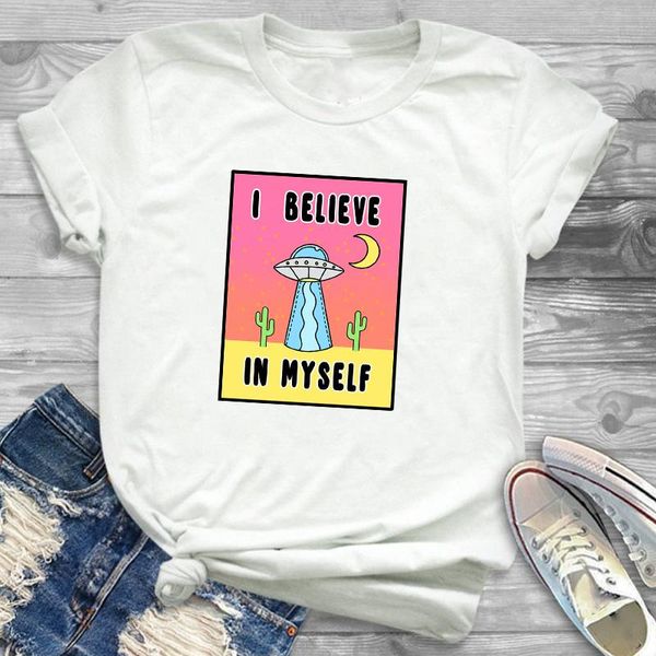 

women's t-shirt women plants ufo desert cactus streetwear camisas tee shirt tees t-shirts casual print womens female graphic t, White