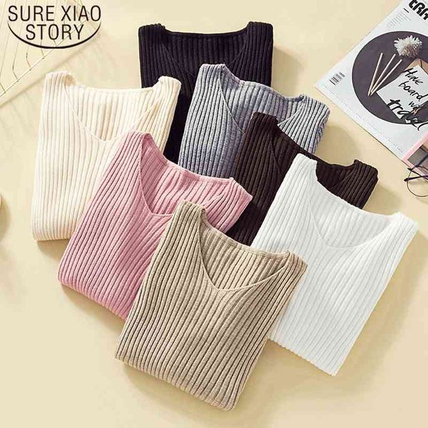 

winter clothes women pullover knit sweater jumper v neck soft rib knitted femme knitwear pull sweaters 7219 50 210510, White;black