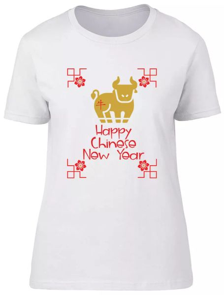 

happy chinese new year - ox fitted womens ladies t shirt, White;black