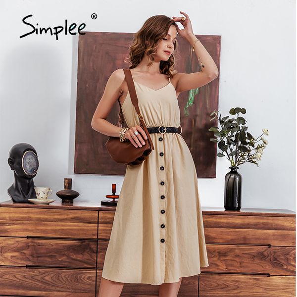 

2021simplee casual polka dot dress sleeveless holiday style high waist buttoned womens dress fashion mid-length summer dresses new, Black;gray