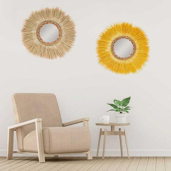 

mirrors hanging wall mirror round makeup with wheat fringe retro decorative bedroom living room pography props
